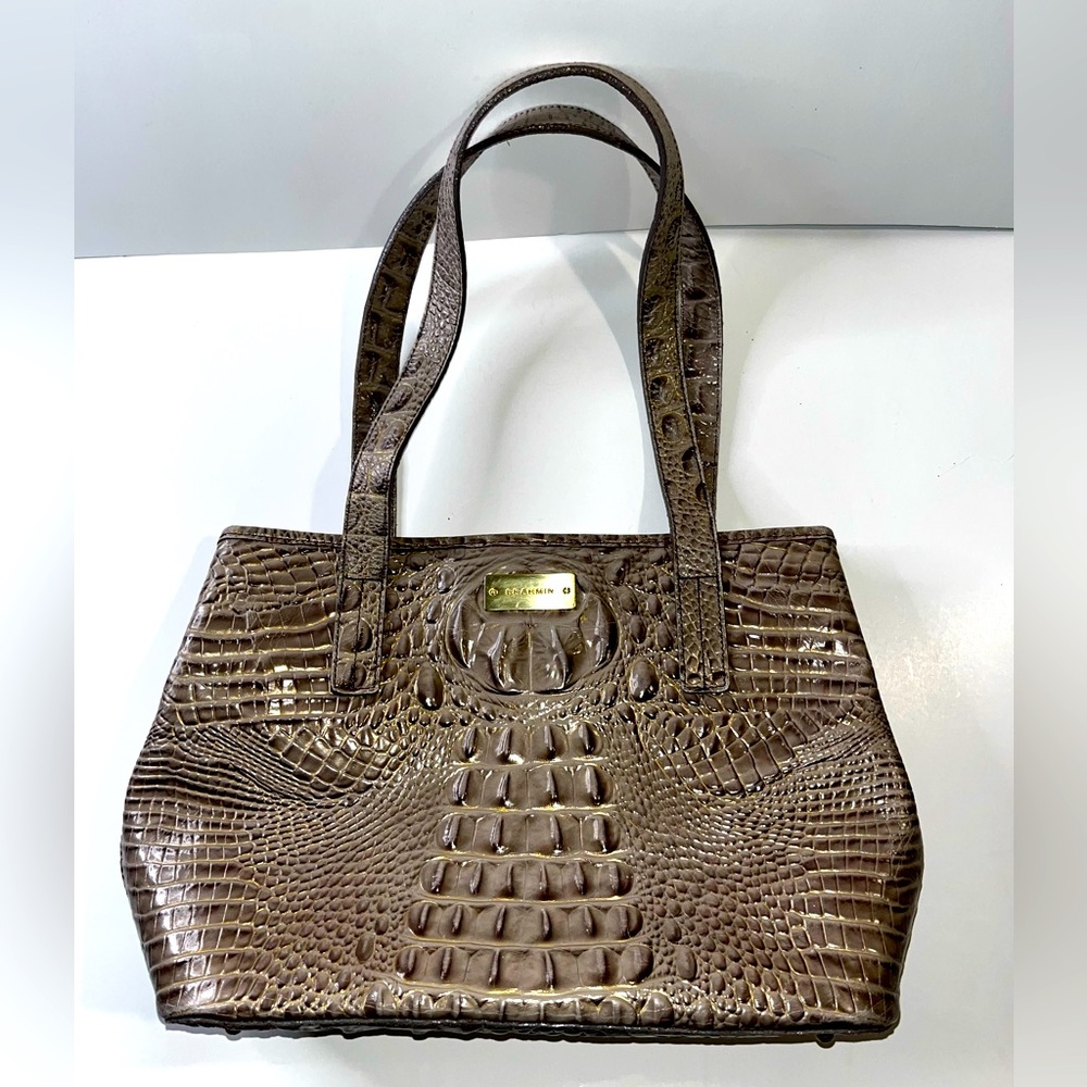 Brahmin Medium Asher Sandstone Croc-Embossed Leather Tote
